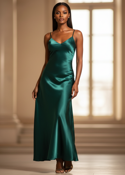 Satin Kleid - Satinkleid Lang Smaragdgruen - Maxikleid Satin - Ansicht 1