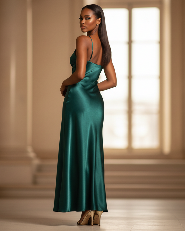 Satin Kleid - Satinkleid Lang Smaragdgruen - Maxikleid Satin - Ansicht 2