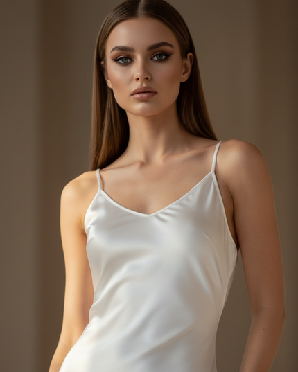 Satin Kleid - Satinkleid Lang Spaghettitrager Weiss - Ivory Maxikleid - Ansicht 4