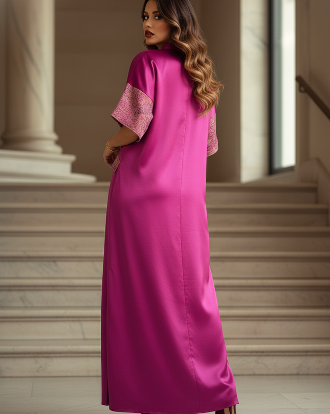 Satin Kleid - Satinkleid Lang V-Ausschnitt Rosa - Maxikleid - Ansicht 2