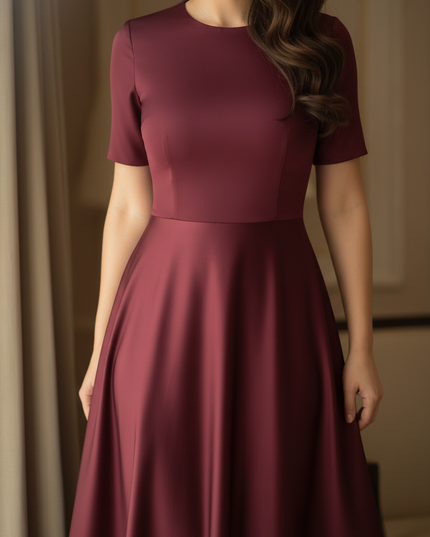 Satinkleid bordeaux - Bordeauxfarbenes Satinkleid Midi Off-Shoulder - Ansicht 4