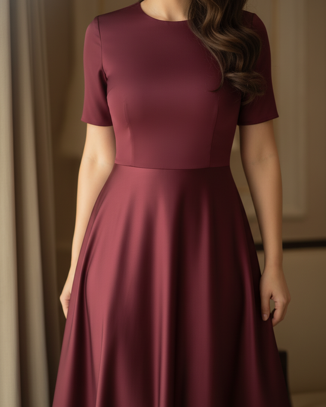 Satinkleid bordeaux - Bordeauxfarbenes Satinkleid Midi Off-Shoulder - Ansicht 4