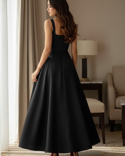 Satin Kleid Black - Satinkleid Midi Traeger Schwarz - A-Linie ZANZEA - Ansicht 2